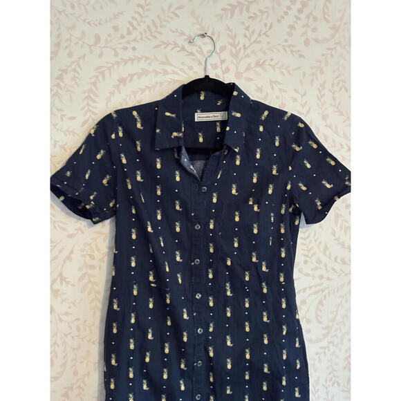 Abercrombie & Fitch Navy Blue Pineapple Print Shirt Dres - Picture 2 of 7
